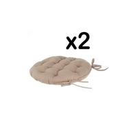 Lot de 2 galettes de chaise ronde en coton coloris LIN - Diamètre 40 cm --