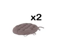 Lot de 2 galettes de chaise ronde en coton coloris taupe - Diamètre 40 cm --