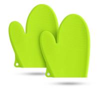 Lot de 2 gants de cuisine en silicone résistants à la chaleur pour 550 degrés avec imperméables et anti-soie, pour cuisson, barbecue, micro-ondes, lavables en machine, longueur 22 cm (vert)