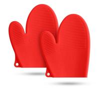 Lot de 2 gants de cuisine en silicone résistants à la chaleur pour 550 degrés avec imperméables et anti-soie, pour cuisson, barbecue, micro-ondes, lavables en machine, longueur 22 cm (rouge)