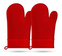 Lot de 2 gants de cuisine en silicone résistants à la chaleur pour 550 degrés avec imperméables et anti-soie, pour cuisson, barbecue, micro-ondes, lavables en machine, longueur 29,5 cm (rouge)