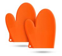 Lot de 2 gants de cuisine en silicone résistants à la chaleur pour 550 degrés avec imperméables et anti-soie, pour cuisson, barbecue, micro-ondes, lavables en machine, longueur 22 cm (orange)