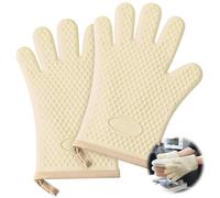 Lot de 2 gants de cuisine résistants à la chaleur avec doublure en coton et silicone épais pour 1200 ℃ avec imperméables et anti-soie, gants à cinq doigts pour la cuisson, le barbecue, le micro-ondes