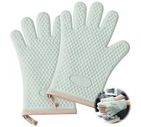 Lot de 2 gants de cuisine résistants à la chaleur avec doublure en coton et silicone épais pour 1200 ℃ avec imperméables et anti-soie, gants à cinq doigts pour la cuisson, le barbecue, le micro-ondes