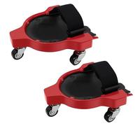 Lot de 2 genouillères à roulettes avec 3 roulettes et coussin en gel confortable, rotation à 360 °, avec roulettes pour le travail, genouillères coulissantes flexibles avec bretelles réglables (Rouge)