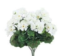 Lot de 2 géraniums artificiels en soie utilisés pour la décoration de la maison, l'intérieur, l'extérieur, le jardin, la terrasse, le vase, la décoration de table, la décoration de la maison (blanc)