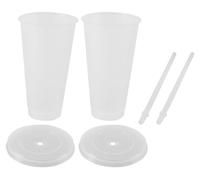 Lot de 2 gobelets en plastique réutilisables de 680 ml, avec couvercle et paille