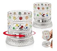 Lot de 2 gobelets rotatifs en verre de cristal de 255 ml avec base rotative | Verre à whisky rotatif, peint à la main, motif tissé à la main, verres à l'ancienne, pour cocktail, bourbon