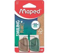 Maped - Lot de 2 gommes Précision Smiling Planet - Gomme Blanche avec Fourreau composé à 50% de Fibres de Bois certifiées FSC - Sans PVC ni Phtalates - Coloris du Fourreau Bleu et Marron