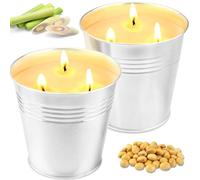 Lot de 2 grandes bougies à la citronnelle en cire de soja naturelle avec 3 mèches parfumées à la citronnelle pour extérieur, 425 ml, cadeau idéal pour camping, pique-nique, terrasse