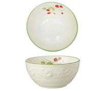 Lot de 2 Grands Bols Céramique Champêtre Rétro 750ml, Motif Fraise en Relief - Grand Bol à Céréales XL, Saladier Individuel, Bol à Soupe, Ramen, Pâtes, Muesli - Lave-Vaisselle & Four