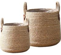 Lot de 2 grands paniers à plantes - paniers à fleurs tressés en jonc de mer - pots de fleurs tissés à la main avec doublure intérieure imperméable - paniers de rangement pour plantes d'intérieur - sus