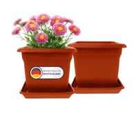 Lot de 2 grands pots de fleurs d'extérieur - 40 x 40 cm - 46 l - Avec soucoupe - En plastique - Fabriqué en Allemagne - Terracotta