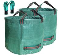 Lot de 2 grands sacs de jardin professionnels de 500 litres (D 86,4 cm, H 86,4 cm) avec gants de jardinage, grand sac à feuilles, débris de cour, conteneur à déchets, poubelle de pelouse, tontes