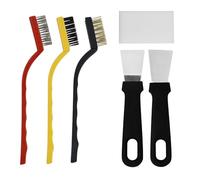 Lot de 2 grattoirs de cuisine en plastique - Grattoir en acier inoxydable - Ustensiles de nettoyage pour four, réfrigérateur, cuisinière, cuisinière à induction - Noir - Avec 3 brosses en nylon en