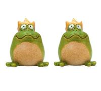 Lot de 2 Grenouilles Rois d'étang, Grenouilles de Jardin, Figurines d'extérieur décoratives - Grenouilles de Jardin, Rois de Grenouille en grès Vert, Contenu de la Livraison : 2 Grenouilles L/l/H 9 x