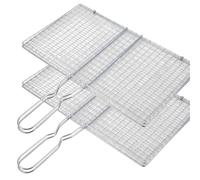 Lot de 2 grilles à poisson pour grillades en acier inoxydable 35, 6 x 20, 3 cm avec poignée étendue résistante à la chaleur pour légumes, poisson, viande, argent