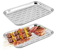 Lot de 2 grilles de barbecue en acier inoxydable : 34,9 x 24,5 x 2,7 cm Bol à barbecue réutilisable, panier à légumes réutilisable, accessoires de barbecue pour légumes, poisson ou viande Poêle à
