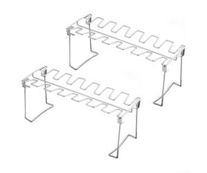 Lot de 2 grilles en acier inoxydable en forme d'ailes de poulet, 14 pour fente de batterie, support pliable pour barbecue, barbecue, four, rôtissoire de volaille, support de rôtissoire 34 x 16,5 cm