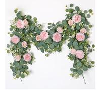 Lot de 2 Guirlande, Fleurs Artificielles, Pivoine, Rosier, Eucalyptus, Vert, Décoration Murale, Mariage, Porte .