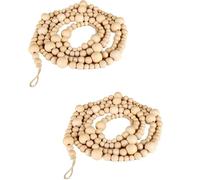 Lot de 2 guirlandes de perles en bois de Noël de 4,3 m - Décorations de style bohème pour sapin de Noël - Style rustique - Style rustique - Perles rondes - À suspendre au mur - Décorations de vacances