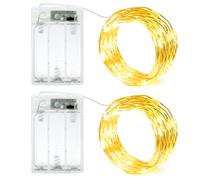 Lot de 2 guirlandes lumineuses de 2 m avec minuterie - 20 LED - Étanche - Fonctionne sur piles - Pour fête, Noël, Halloween, mariage, décoration de chambre (blanc chaud)