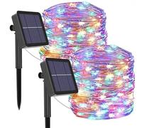 Lot de 2 guirlandes lumineuses solaires colorées pour extérieur, 12 m, 120 LED, 8 modes, guirlande lumineuse solaire étanche, fil de cuivre, éclairage décoratif pour maison, jardin, terrasse,fête