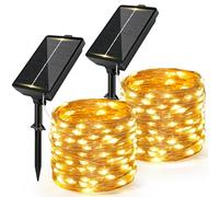 Lot de 2 guirlandes lumineuses solaires d'extérieur, 12 m, 120 LED, résistantes aux intempéries, 8 modes, fil de cuivre, guirlande lumineuse d'extérieur avec panneau solaire de 1200 mAh, pour jardin