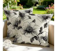 Lot de 2 Housse de Coussin 30x30 cm Exterieur Impermeable Taie D'Oreiller Noir et Blanc Housses de Coussin Fleur Artistique Été Printemps Coussins Décoratifs pour Canapé Jardin Patio Salon -GY487