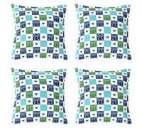 Lot de 2 Housse de Coussin 50x50 Bleu Marine Vert Sarcelle À Voiturereaux | Taie d'oreiller Canapé Salon Coquette Grille Damier Housse d'oreiller Féminin Cœur Nœud -