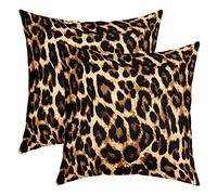 Lot de 2 Housse de Coussin Décorative Noir et Brun Imprimé Léopard,Taie d'oreiller 45x45 pour Chambre À Coucher Salon,Housse d'oreiller Décoratives Sur Le Thème Des Animaux Sauvages Africains