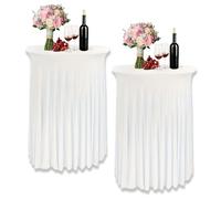Lot De 2 Housse Pour Table Haute, Nappes Rondes Pour Table De Cocktail, 80 X 110 Cm Housses De Table Haute Stretch, Nappe Ronde Pour Tables De Cocktail Pour Mariage, Fête, Restaurant, Banquet(Blanc)