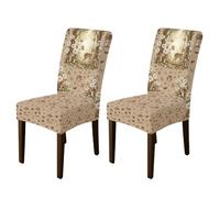 Lot de 2 housses de chaise de salle à manger, de cuisine, de banquet en élasthanne, lavables et amovibles, motif cerf, champignon rustique, chrysanthème, marron