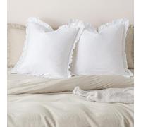 Lot de 2 Housses de Coussin 100% Coton lavé avec Volants, 66 x 66 cm, taies d'oreiller européennes, sans Coussin, Housses de Coussin décoratives Ultra Douces pour lit et canapé (Blanc)