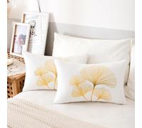 Lot de 2 Housses de Coussin 30x50cm en Velours Or - Ginkgo Biloba Moderne pour Canapé, Lit, Salon, Jardin - Taie d'Oreiller Carrée Blanc