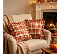 Lot de 2 housses de coussin automnales - 45 x 45 cm - Motif tartan