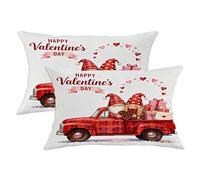 Lot de 2 housses de coussin avec gnome pour la Saint-Valentin, motif cœur fantaisie, camion, Saint Valentin, en velours rouge doux, lavable, pour salon, chambre à coucher, loft, bureau, voiture