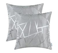 Lot de 2 Housses de Coussin CaliTime - pour canapé - Moderne - Motif Triangles Abstraits Contrastants Brillant et Mat - Lignes géométriques, Polyester & Polyester mélangé, Gris argenté, 45 x 45 cm
