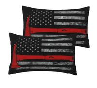 Lot de 2 housses de coussin carrées décoratives pour canapé, lit, voiture, sofa - Motif hache de pompier rouge