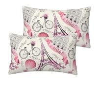 Lot de 2 housses de coussin carrées décoratives pour canapé, lit, voiture, sofa - Motif Tour de Paris et vélo