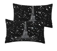 Lot de 2 housses de coussin carrées décoratives pour canapé, lit, voiture, sofa - Motif Tour Eiffel - Nuit
