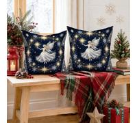 Lot de 2 housses de coussin de Noël sur le thème de la fée fantaisie, 40,6 | Illustration de fée fantaisie, taies d'oreiller, motifs étoiles brillantes, motifs flocons de neige d'hiver