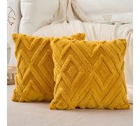 Lot de 2 housses de coussin décoratif blanc crème moelleux 45x45 cm, avec motif à carreaux doux. Housse de coussin décorative bohème pour canapé, lit, salon, style moderne, déco d'automne, déco de fer