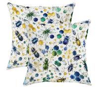 Lot de 2 housses de coussin décoratives avec fermeture éclair dissimulée, motif nid d'abeille, motif floral botanique, vert printanier, 35,6 x 35,6 cm, motif Beetle