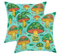 Lot de 2 housses de coussin décoratives avec fermeture éclair dissimulée pour salon, lit, bureau, canapé, chaise, motif champignon, vert été (50,8 x 50,8 cm)