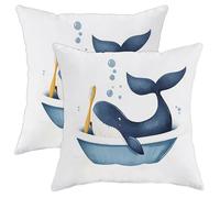 Lot de 2 housses de coussin décoratives carrées en forme de baleine pour chambre d'enfant, maison, canapé, lit, canapé, 45,7 x 45,7 cm, bleu océan