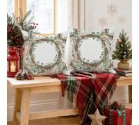 Lot de 2 housses de coussin décoratives en forme de couronne botanique 35,6 | Imprimé botanique eucalyptus, housses de coussin, décoration d'hiver de ferme, style ferme, accents d'intérieur neutres