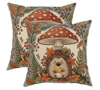 Lot de 2 housses de coussin décoratives en velours doux et lavable motif feuilles de champignon rustique pour maison, chambre à coucher, salon, canapé, 55,9 x 55,9 cm, marron automne