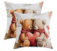 Lot de 2 housses de coussin décoratives en velours doux lavable avec motif oursons mignons, écharpe fantaisie en forme de cœur mignon, pour la Saint-Valentin, la maison, la chambre à coucher, le salon