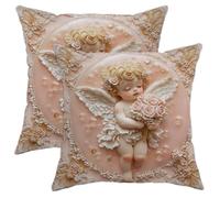 Lot de 2 housses de coussin décoratives motif ange, chérubin pêche pour chambre d'enfant, décoration de Pâques et ferme pour maison, canapé, 45,7 x 45,7 cm